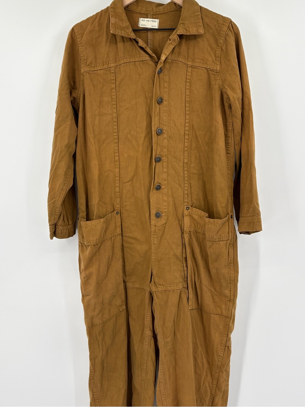 Free People We The Free Margarita Utility Denim Jumpsuit XS Brown - Picture 7 of 14